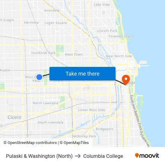 Pulaski & Washington (North) to Columbia College map