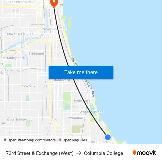 73rd Street & Exchange (West) to Columbia College map