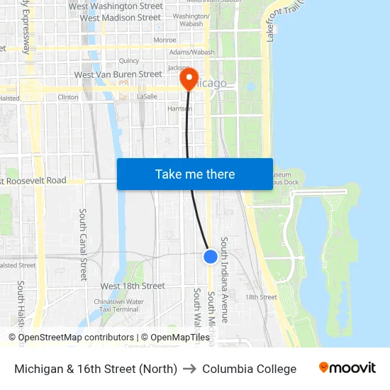 Michigan & 16th Street (North) to Columbia College map