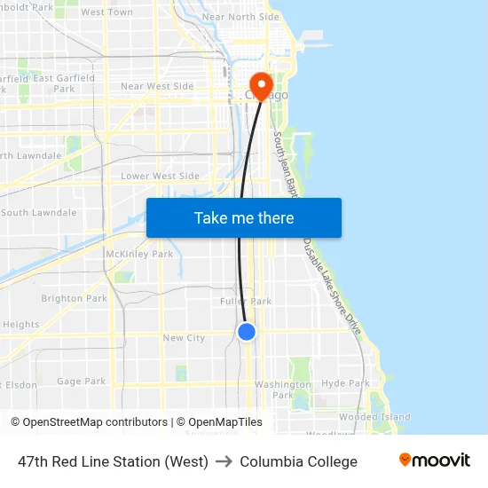 47th Red Line Station (West) to Columbia College map
