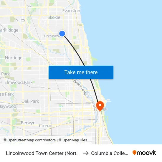 Lincolnwood Town Center (North) to Columbia College map