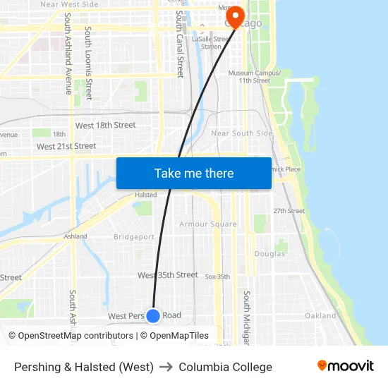 Pershing & Halsted (West) to Columbia College map