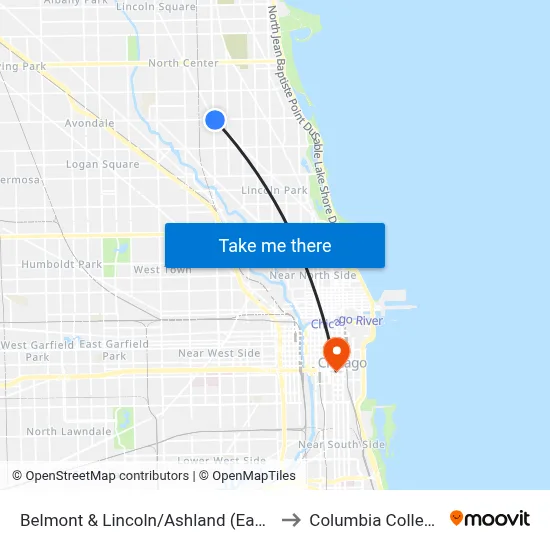 Belmont & Lincoln/Ashland (East) to Columbia College map