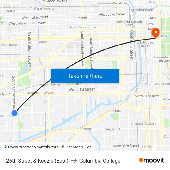 26th Street & Kedzie (East) to Columbia College map