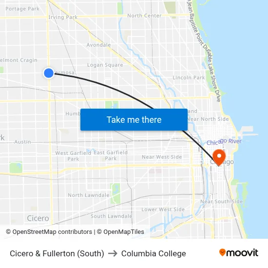 Cicero & Fullerton (South) to Columbia College map