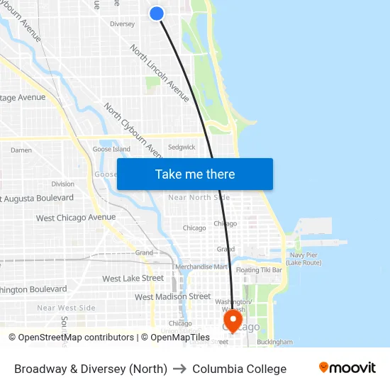 Broadway & Diversey (North) to Columbia College map