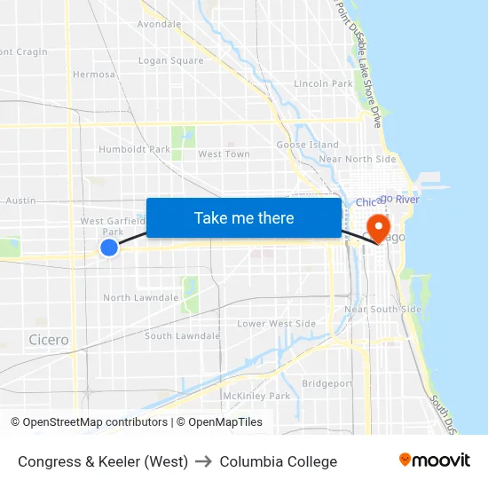 Congress & Keeler (West) to Columbia College map