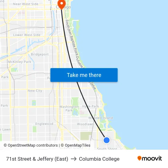 71st Street & Jeffery (East) to Columbia College map
