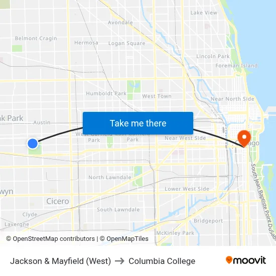 Jackson & Mayfield (West) to Columbia College map