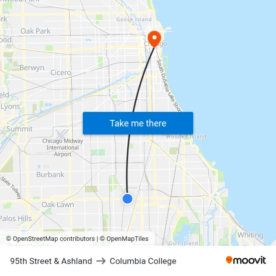 95th Street & Ashland to Columbia College map