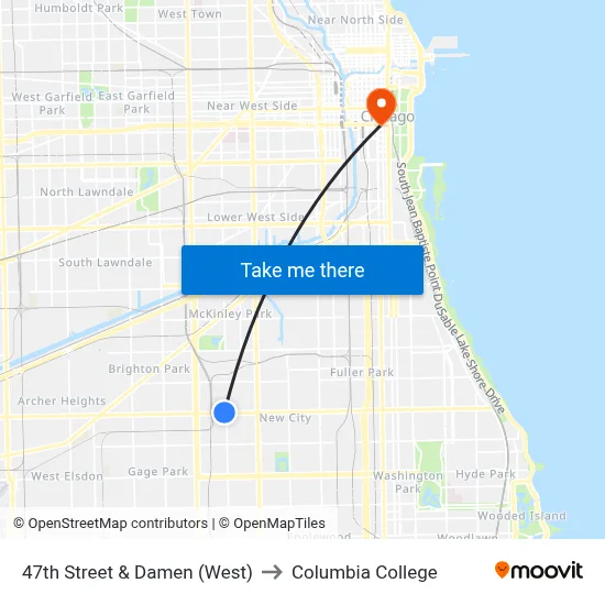 47th Street & Damen (West) to Columbia College map