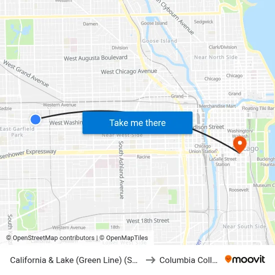 California & Lake (Green Line) (South) to Columbia College map