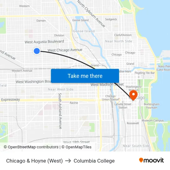 Chicago & Hoyne (West) to Columbia College map