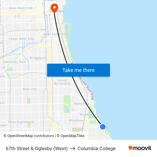 67th Street & Oglesby (West) to Columbia College map