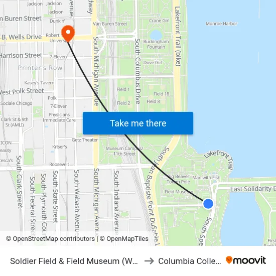 Soldier Field & Field Museum (West) to Columbia College map