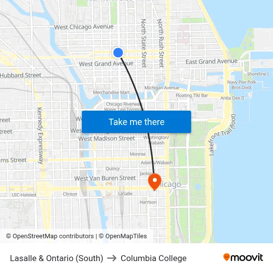 Lasalle & Ontario (South) to Columbia College map