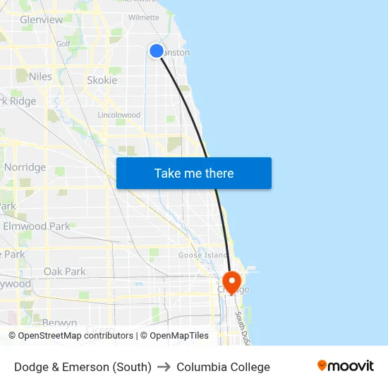 Dodge & Emerson (South) to Columbia College map