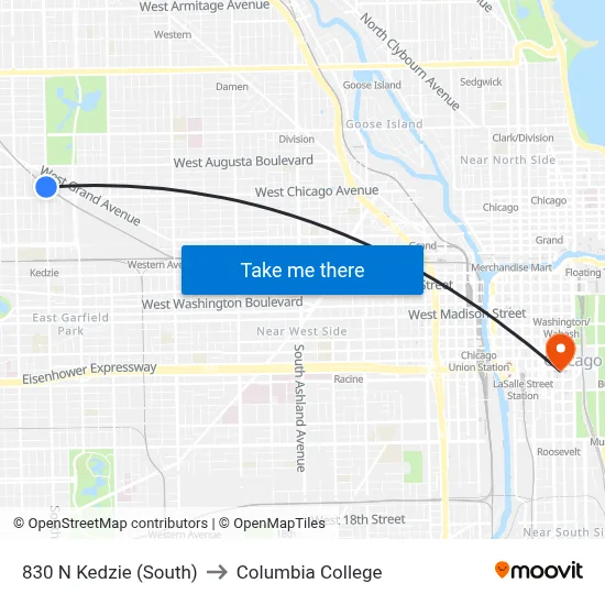 830 N Kedzie (South) to Columbia College map