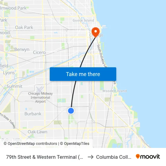 79th Street & Western Terminal (East) to Columbia College map