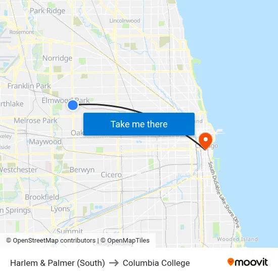 Harlem & Palmer (South) to Columbia College map