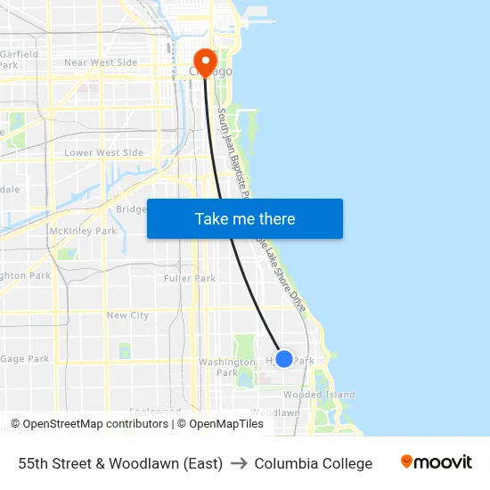 55th Street & Woodlawn (East) to Columbia College map