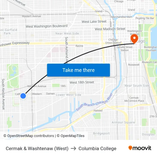 Cermak & Washtenaw (West) to Columbia College map