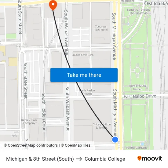 Michigan & 8th Street (South) to Columbia College map