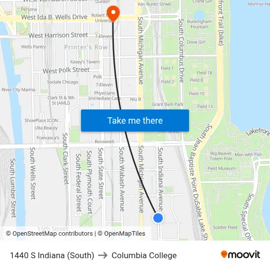1440 S Indiana (South) to Columbia College map