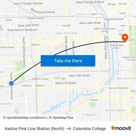 Kedzie Pink Line Station (North) to Columbia College map