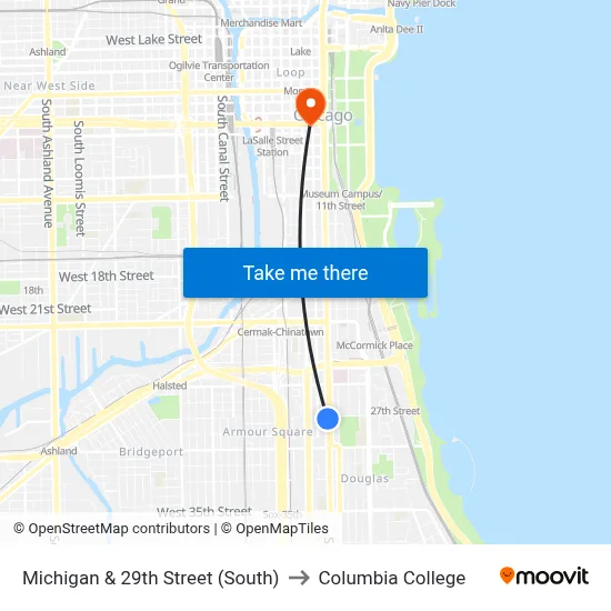 Michigan & 29th Street (South) to Columbia College map