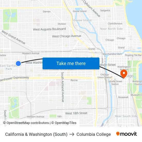 California & Washington (South) to Columbia College map