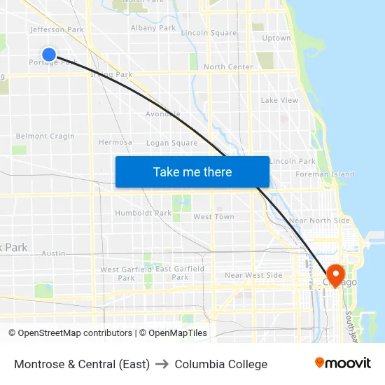 Montrose & Central (East) to Columbia College map