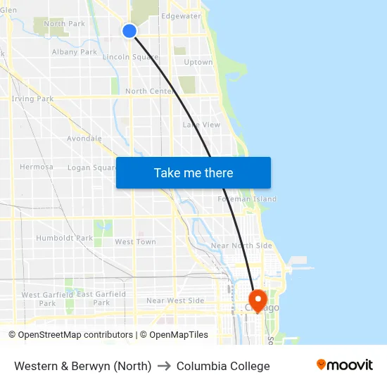 Western & Berwyn (North) to Columbia College map