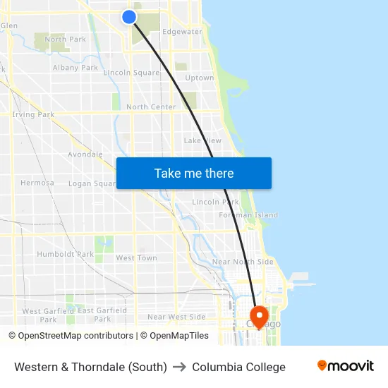 Western & Thorndale (South) to Columbia College map