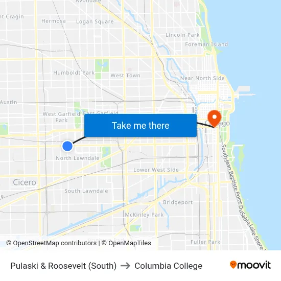 Pulaski & Roosevelt (South) to Columbia College map