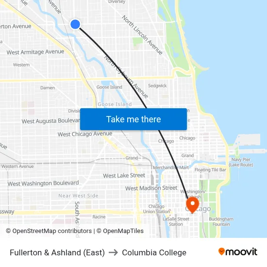 Fullerton & Ashland (East) to Columbia College map