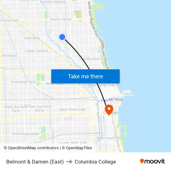 Belmont & Damen (East) to Columbia College map