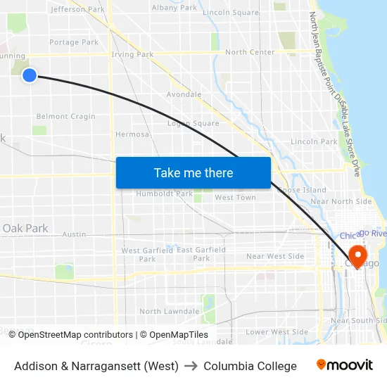 Addison & Narragansett (West) to Columbia College map