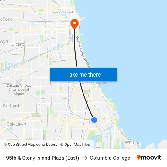 95th & Stony Island Plaza (East) to Columbia College map