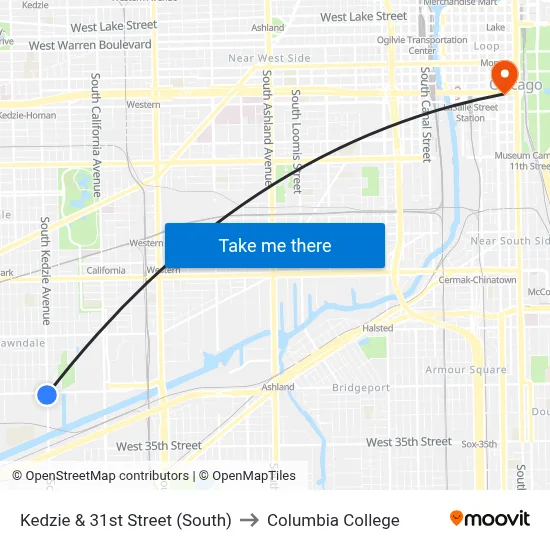 Kedzie & 31st Street (South) to Columbia College map