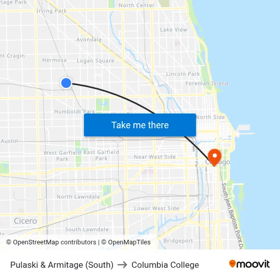 Pulaski & Armitage (South) to Columbia College map