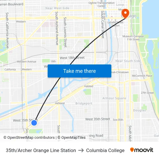35th/Archer Orange Line Station to Columbia College map