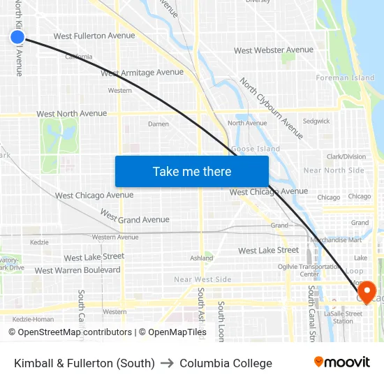 Kimball & Fullerton (South) to Columbia College map