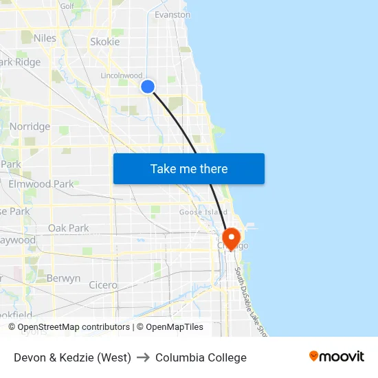 Devon & Kedzie (West) to Columbia College map
