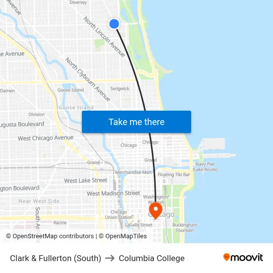 Clark & Fullerton (South) to Columbia College map