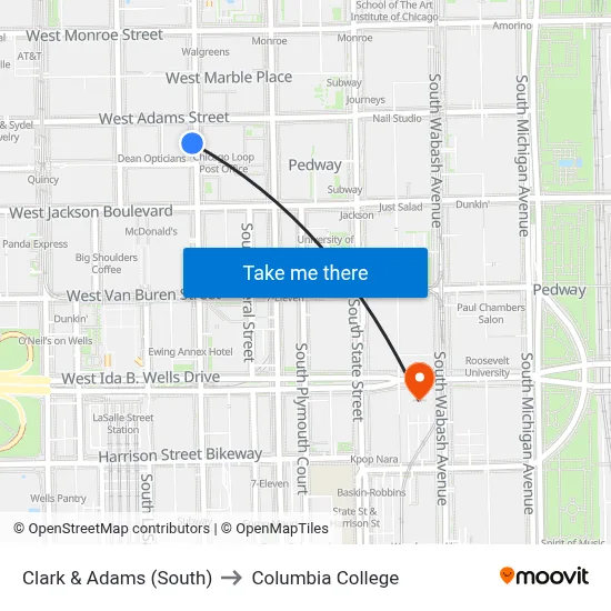 Clark & Adams (South) to Columbia College map