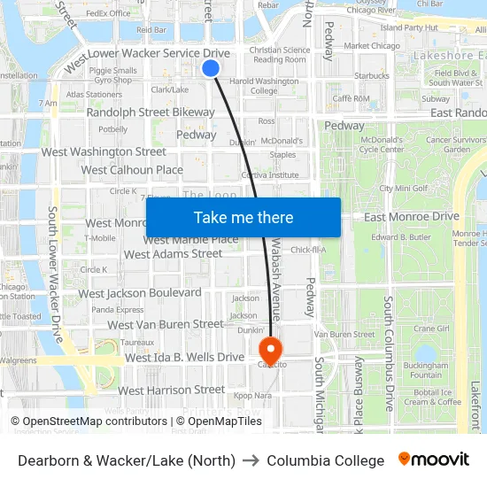 Dearborn & Wacker/Lake (North) to Columbia College map