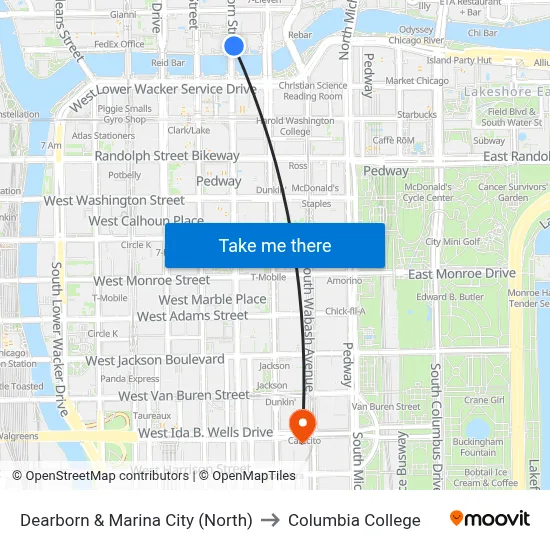 Dearborn & Marina City (North) to Columbia College map