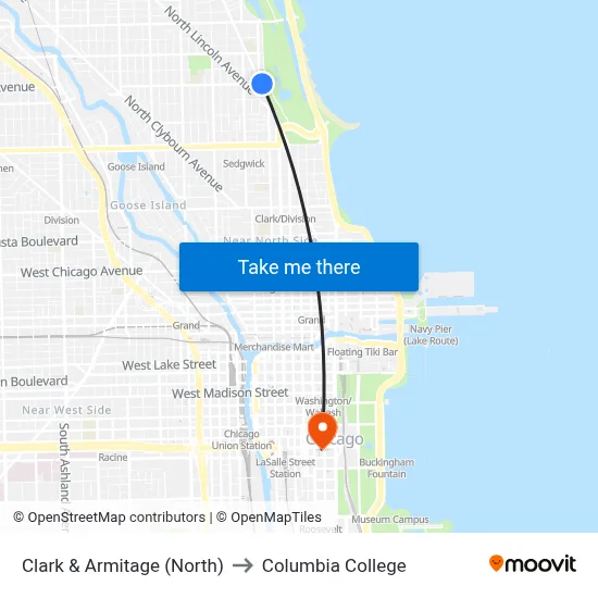 Clark & Armitage (North) to Columbia College map