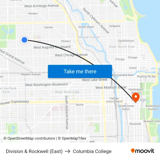 Division & Rockwell (East) to Columbia College map